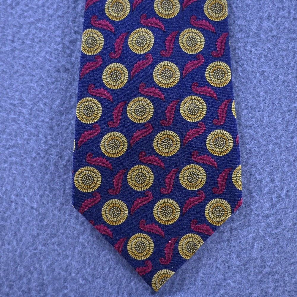 Patrick Hellmann Mens de luxe Geometric Silk Tie OS Navy Blue Yellow‎ Red